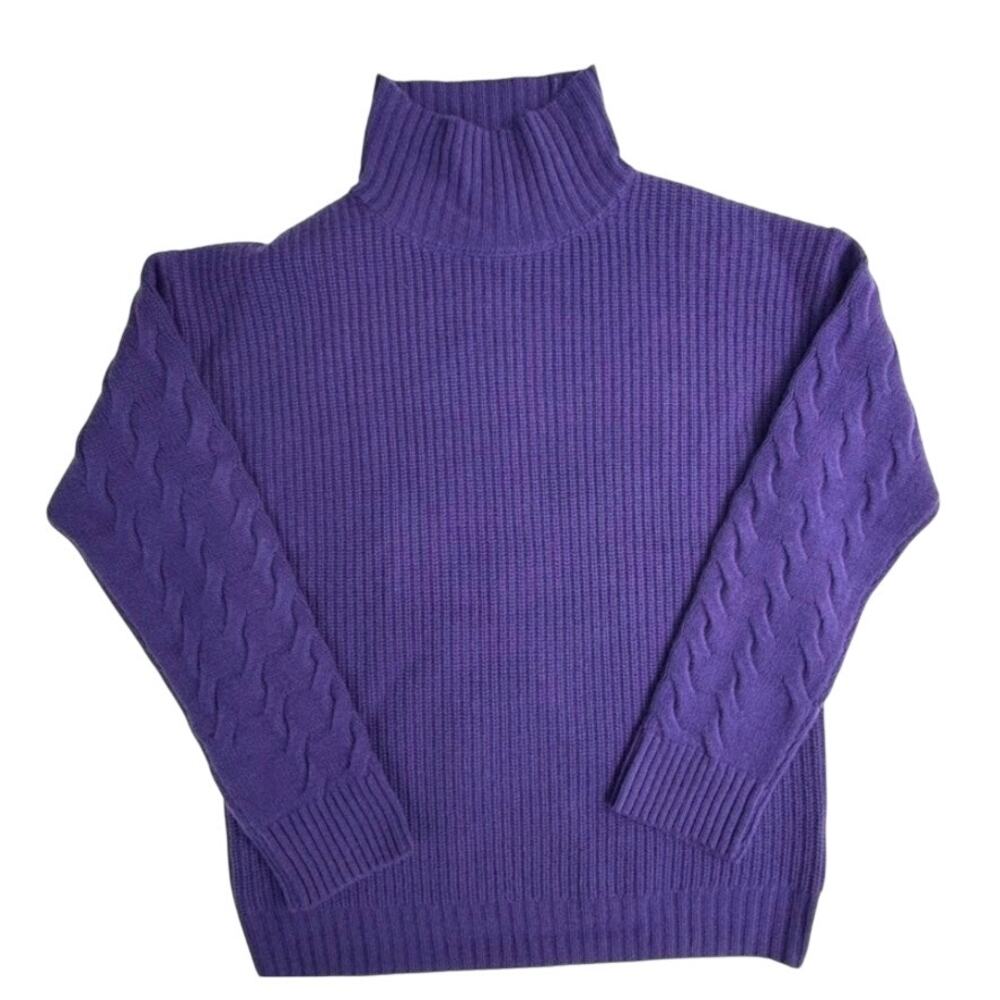 Gentle Herd Luxe NWT Cashmere Wool Chunky Knit Turtleneck Purple Large